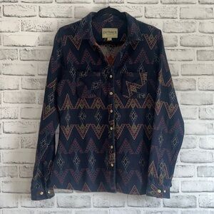 Stylish Blue and Gold Casual Button Down Shirt